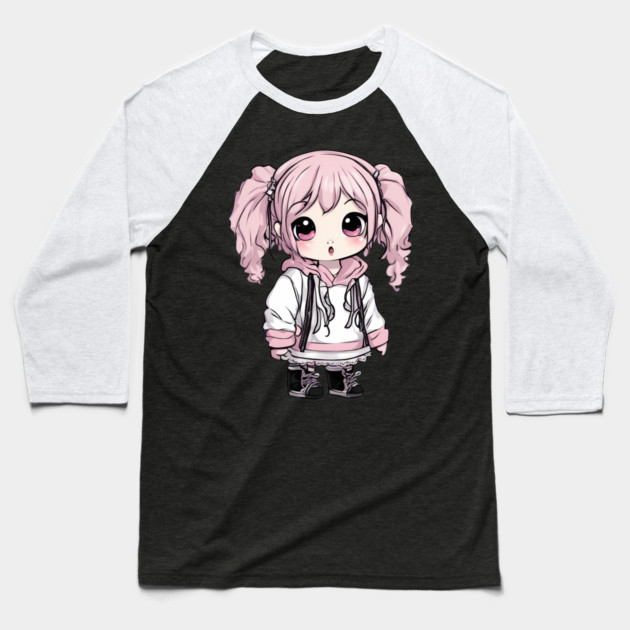 Pink Hair Kawaii Girl Baseball T-Shirt by animegirlnft