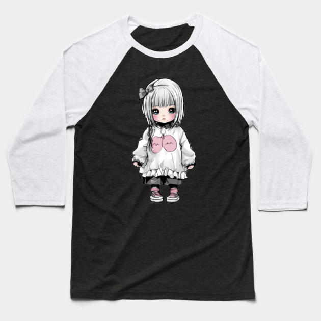 Sad Kawaii Girl Baseball T-Shirt by animegirlnft