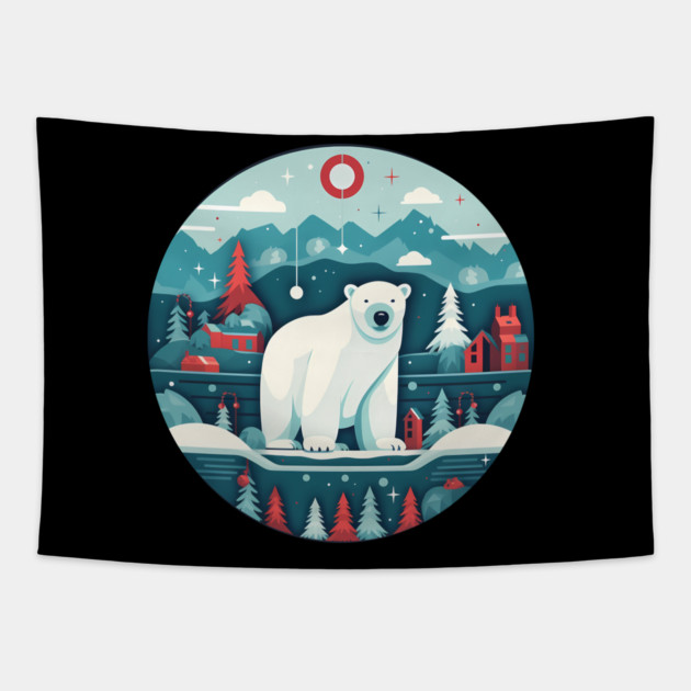Polar Bear in Ornament, Love Bears Tapestry by logiamerch