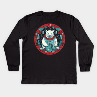 Polar Bear in Ornament, Love Bears Kids Long Sleeve T-Shirt