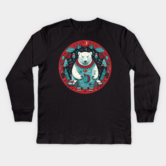 Polar Bear in Ornament, Love Bears Kids Long Sleeve T-Shirt by logiamerch