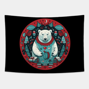 Polar Bear in Ornament, Love Bears Tapestry