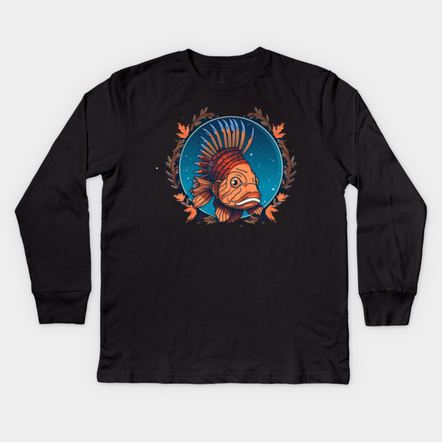 Lionfish in Ornament, Love Fishes Kids Long Sleeve T-Shirt by logiamerch
