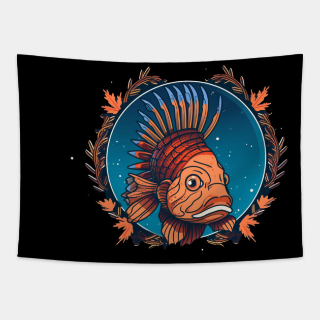 Lionfish in Ornament, Love Fishes Tapestry by logiamerch