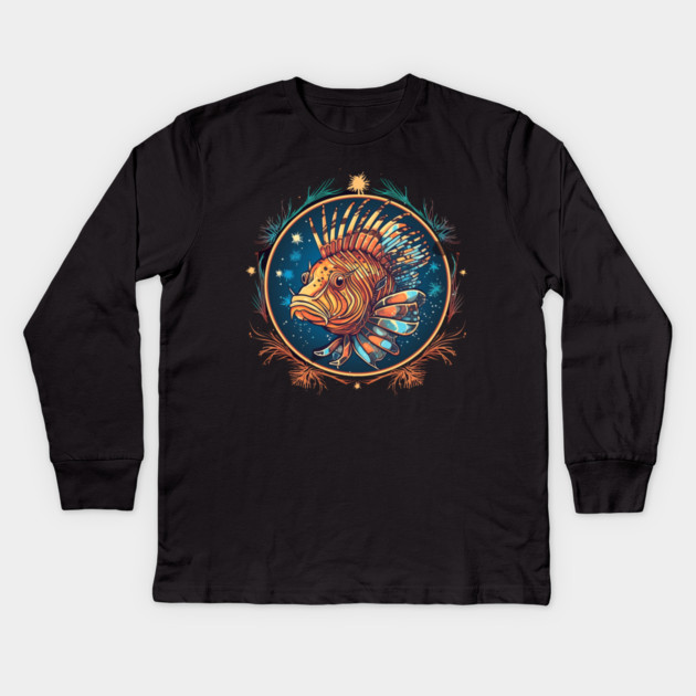 Lionfish in Ornament, Love Fishes Kids Long Sleeve T-Shirt by logiamerch