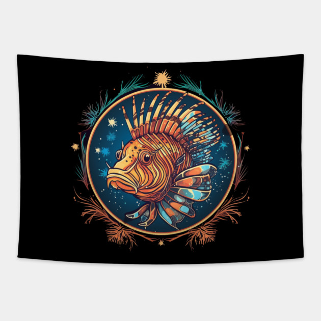 Lionfish in Ornament, Love Fishes Tapestry by logiamerch
