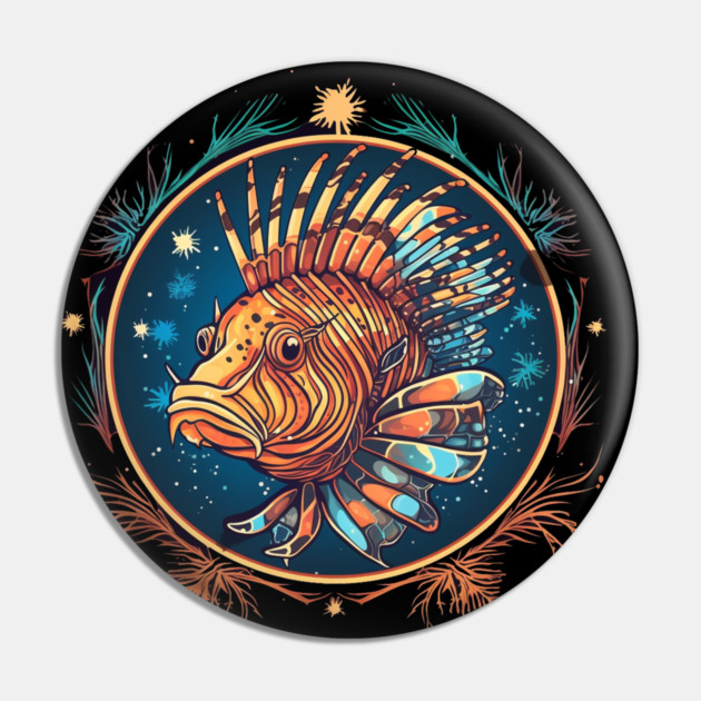 Lionfish in Ornament, Love Fishes Pin by logiamerch