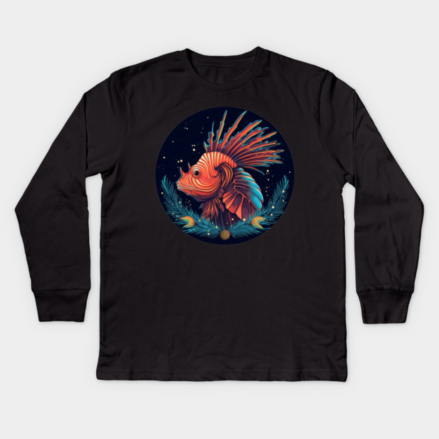 Lionfish in Ornament, Love Fishes Kids Long Sleeve T-Shirt by logiamerch