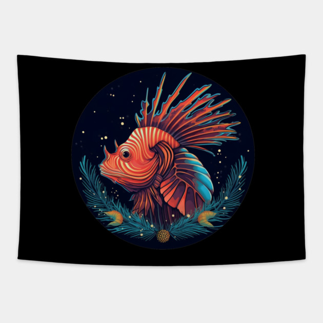 Lionfish in Ornament, Love Fishes Tapestry by logiamerch