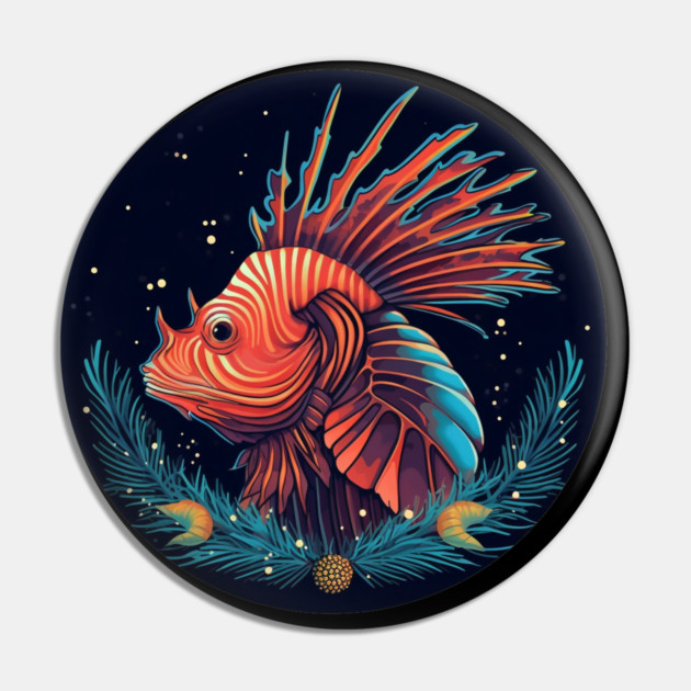 Lionfish in Ornament, Love Fishes Pin by logiamerch