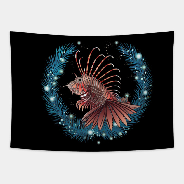 Lionfish in Ornament, Love Fishes Tapestry by logiamerch
