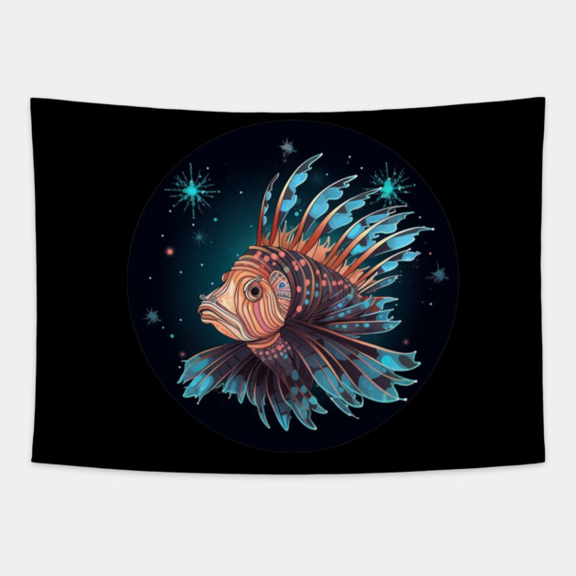 Lionfish in Ornament, Love Fishes Tapestry by logiamerch