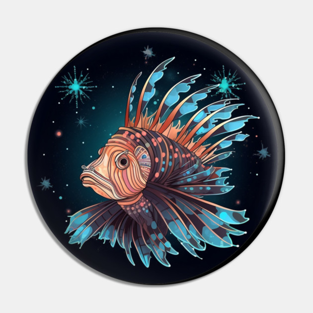 Lionfish in Ornament, Love Fishes Pin by logiamerch