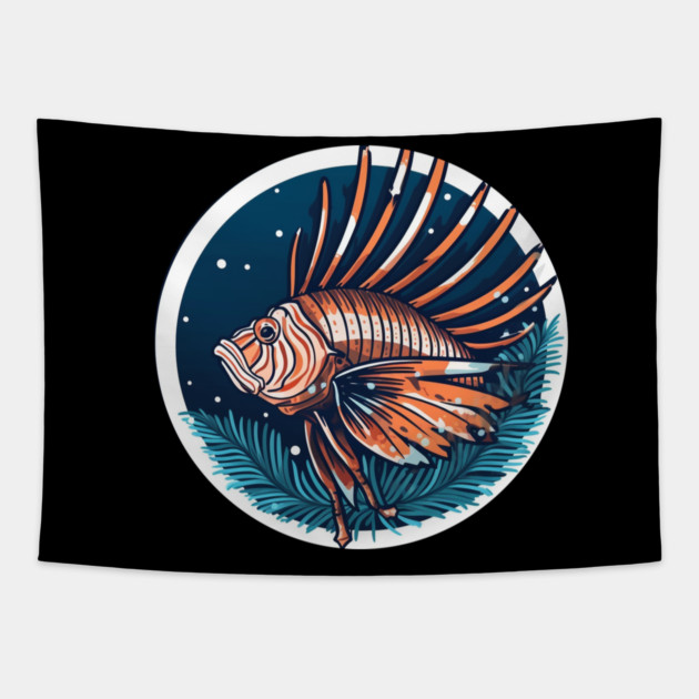 Lionfish in Ornament, Love Fishes Tapestry by logiamerch