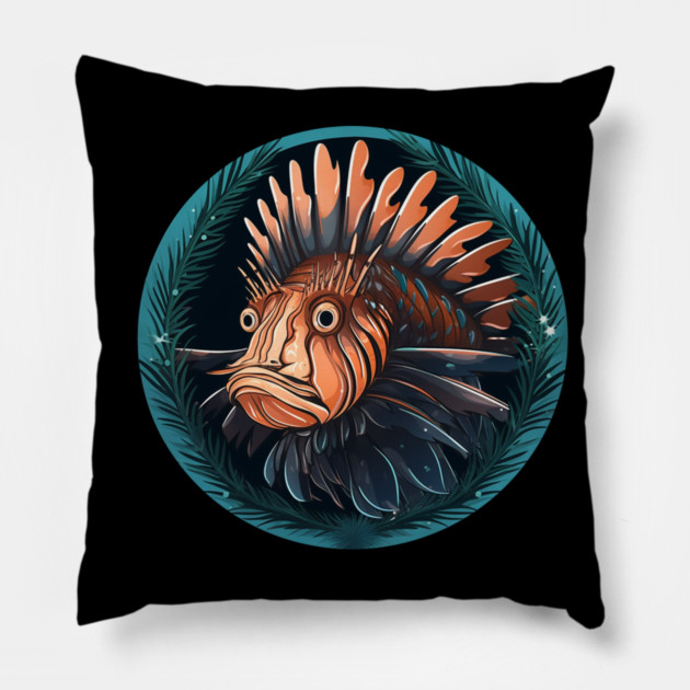 Lionfish in Ornament, Love Fishes Pillow by logiamerch