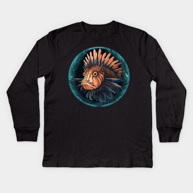 Lionfish in Ornament, Love Fishes Kids Long Sleeve T-Shirt by logiamerch