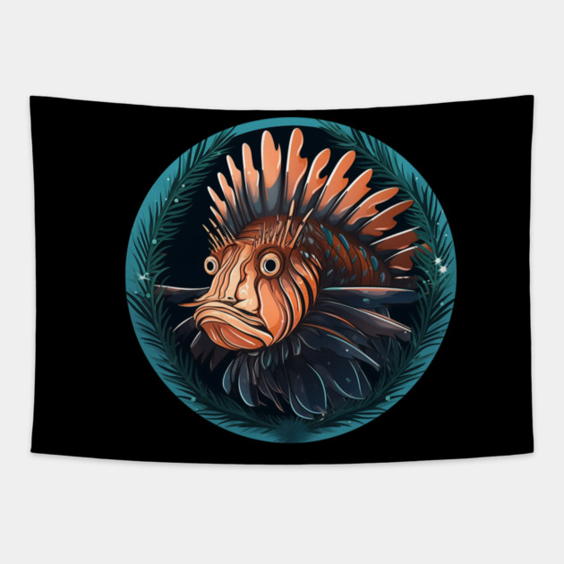 Lionfish in Ornament, Love Fishes Tapestry by logiamerch