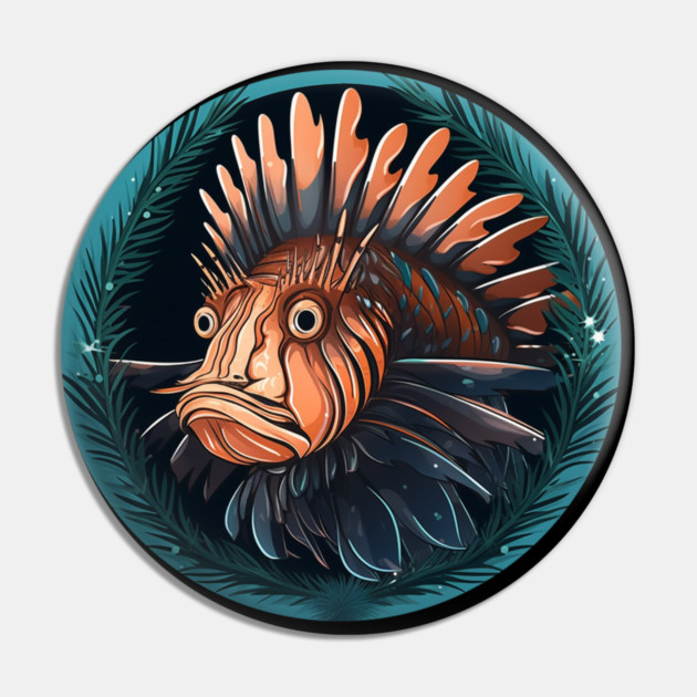 Lionfish in Ornament, Love Fishes Pin by logiamerch