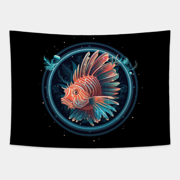 Lionfish in Ornament, Love Fishes Tapestry by logiamerch