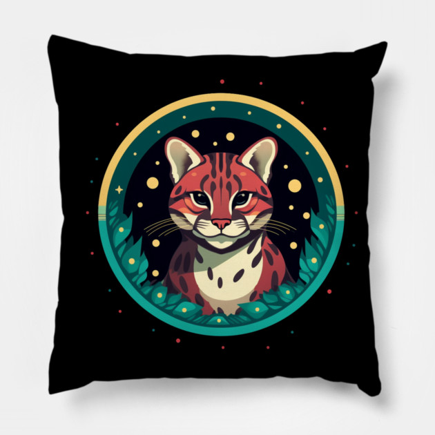 Ocelot in Ornament, Love Cats Pillow by logiamerch