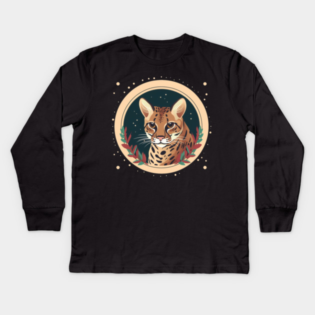 Ocelot in Ornament, Love Cats Kids Long Sleeve T-Shirt by logiamerch