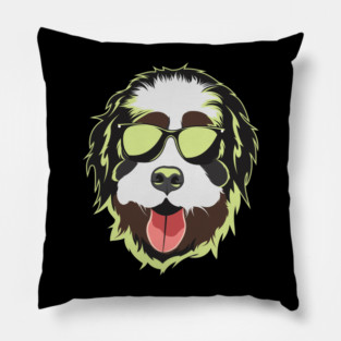 Bernedoodle Face Neon Light Color Pillow