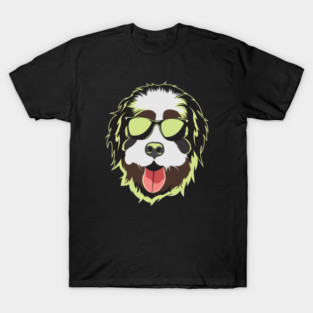 Bernedoodle Face Neon Light Color T-Shirt