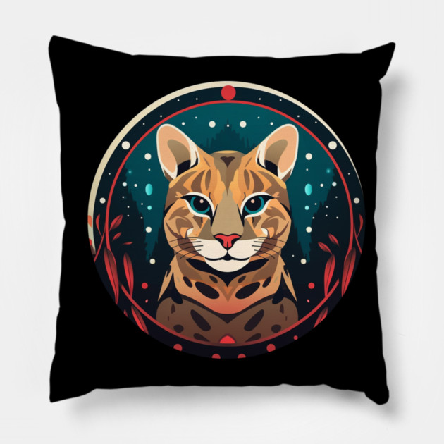 Ocelot in Ornament, Love Cats Pillow by logiamerch
