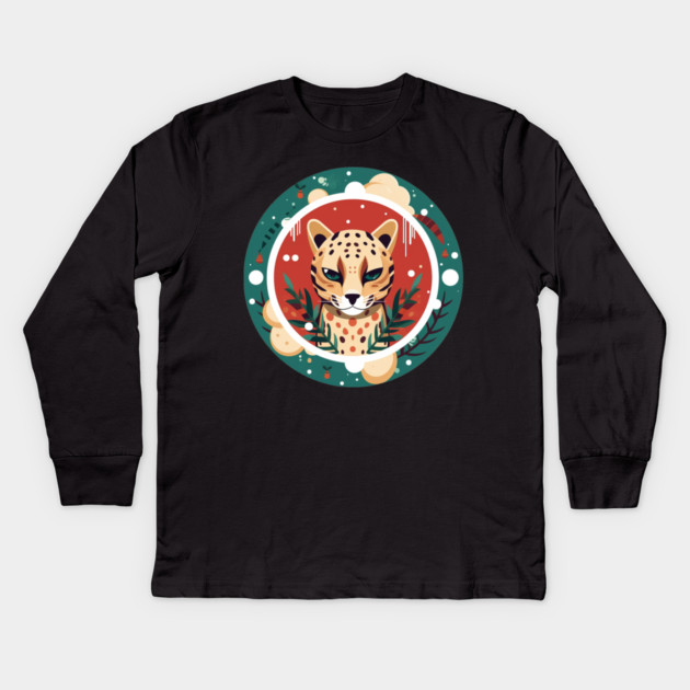 Ocelot in Ornament, Love Cats Kids Long Sleeve T-Shirt by logiamerch