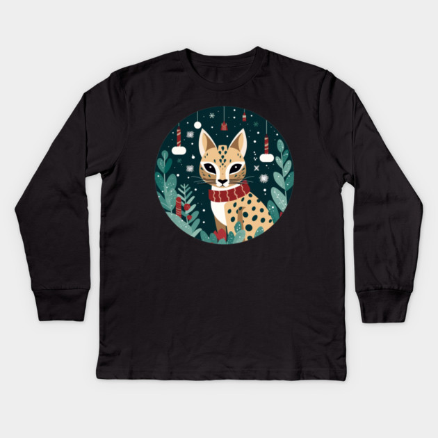 Ocelot in Ornament, Love Cats Kids Long Sleeve T-Shirt by logiamerch