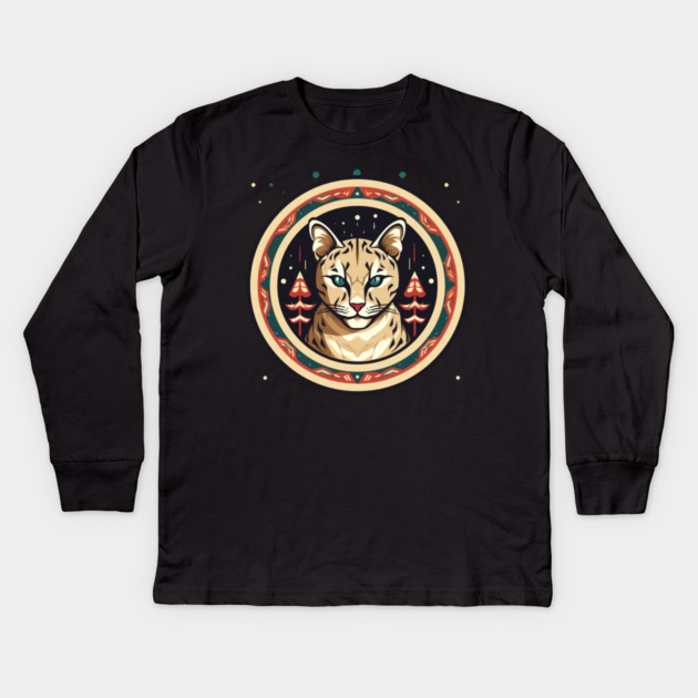 Ocelot in Ornament, Love Cats Kids Long Sleeve T-Shirt by logiamerch