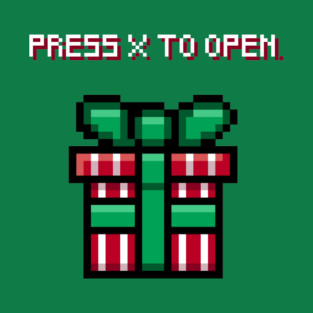 Press X To Open - Video Game Pixel Christmas Present T-Shirt