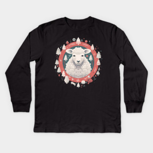 Sheep in Ornament, Love Farm Animals Kids Long Sleeve T-Shirt