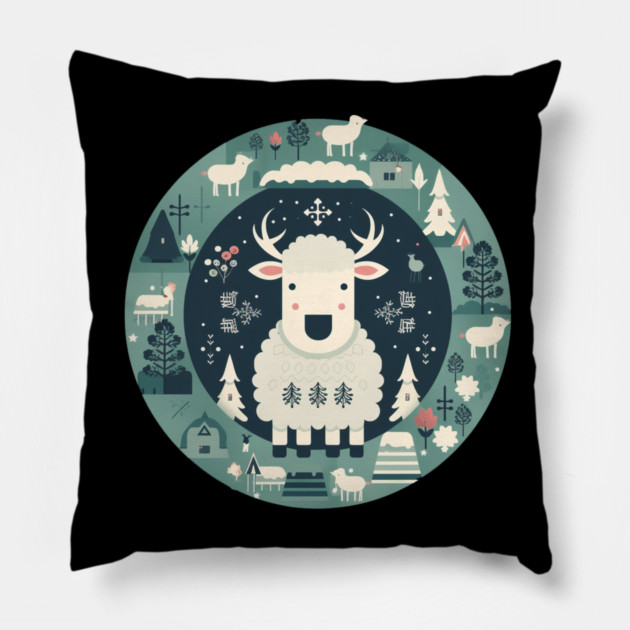 Sheep in Ornament, Love Farm Animals Pillow by logiamerch