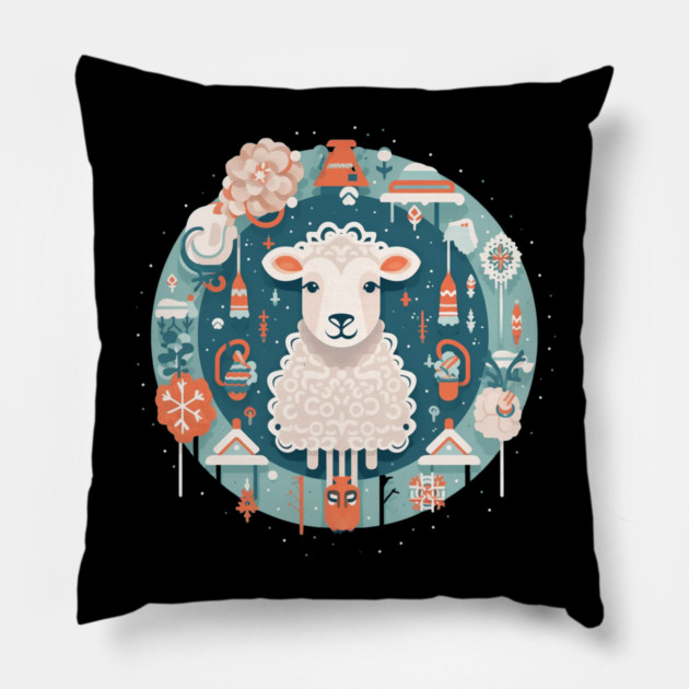 Sheep in Ornament, Love Farm Animals Pillow by logiamerch