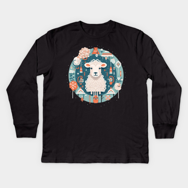 Sheep in Ornament, Love Farm Animals Kids Long Sleeve T-Shirt by logiamerch