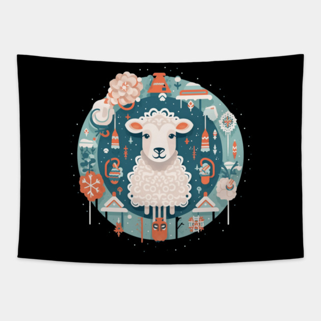 Sheep in Ornament, Love Farm Animals Tapestry by logiamerch