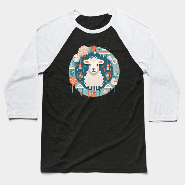 Sheep in Ornament, Love Farm Animals Baseball T-Shirt by logiamerch