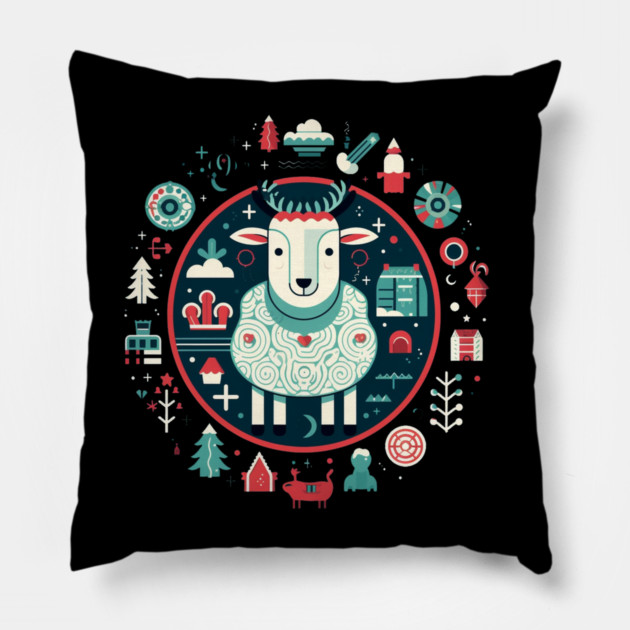 Sheep in Ornament, Love Farm Animals Pillow by logiamerch