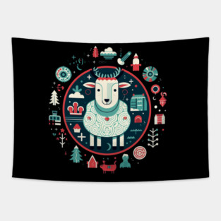 Sheep in Ornament, Love Farm Animals Tapestry