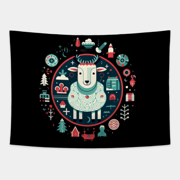 Sheep in Ornament, Love Farm Animals Tapestry by logiamerch