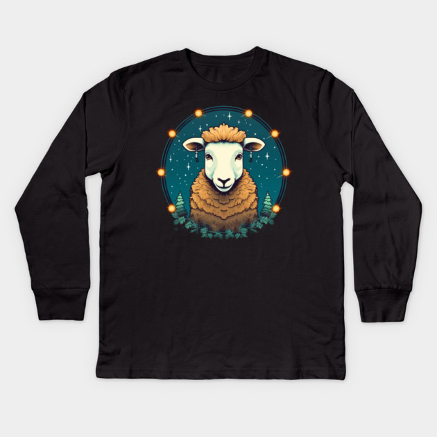 Sheep in Ornament, Love Farm Animals Kids Long Sleeve T-Shirt by logiamerch
