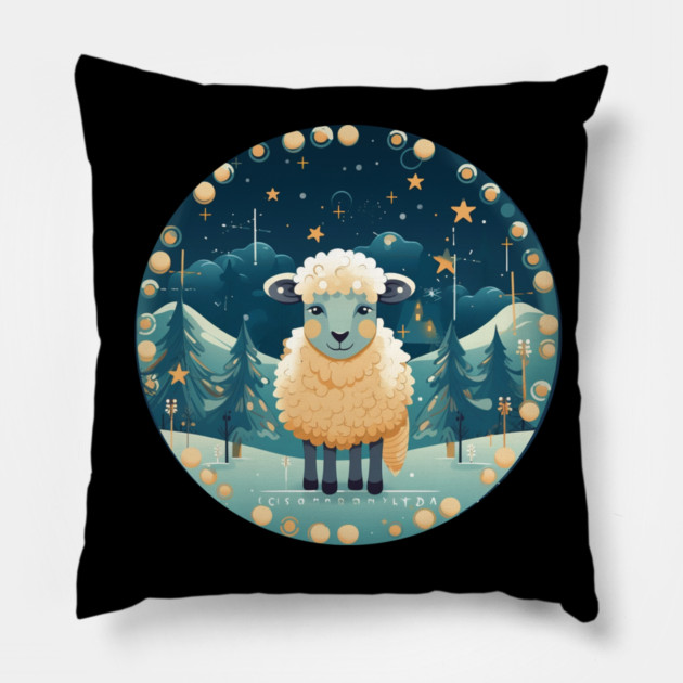 Sheep in Ornament, Love Farm Animals Pillow by logiamerch