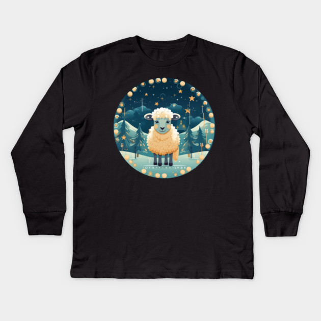 Sheep in Ornament, Love Farm Animals Kids Long Sleeve T-Shirt by logiamerch