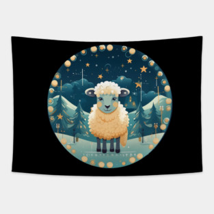 Sheep in Ornament, Love Farm Animals Tapestry