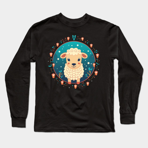 Sheep in Ornament, Love Farm Animals Long Sleeve T-Shirt by logiamerch