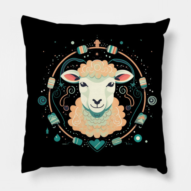 Sheep in Ornament, Love Farm Animals Pillow by logiamerch