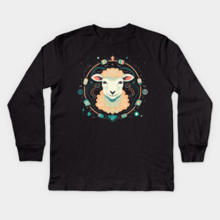 Sheep in Ornament, Love Farm Animals Kids Long Sleeve T-Shirt