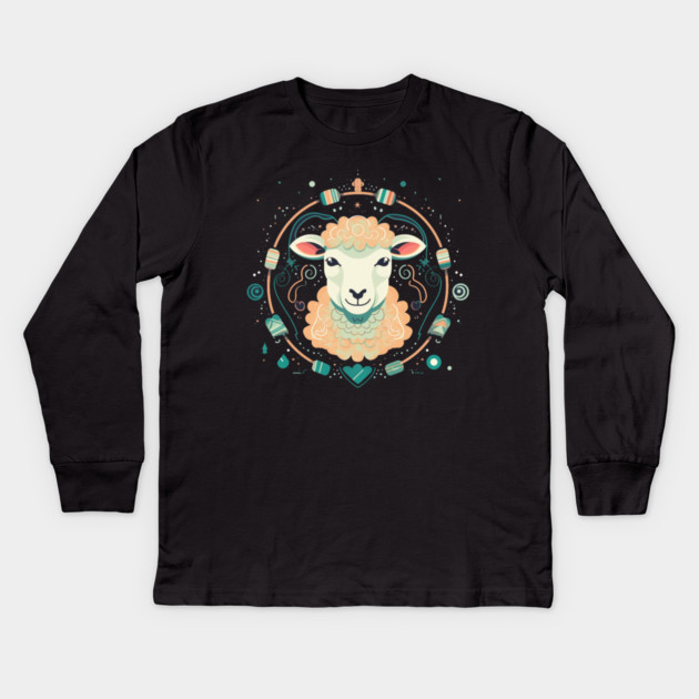 Sheep in Ornament, Love Farm Animals Kids Long Sleeve T-Shirt by logiamerch