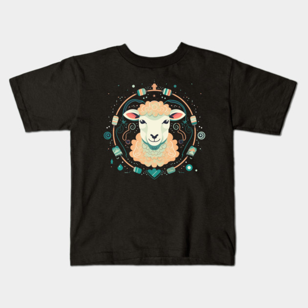 Sheep in Ornament, Love Farm Animals Kids T-Shirt by logiamerch